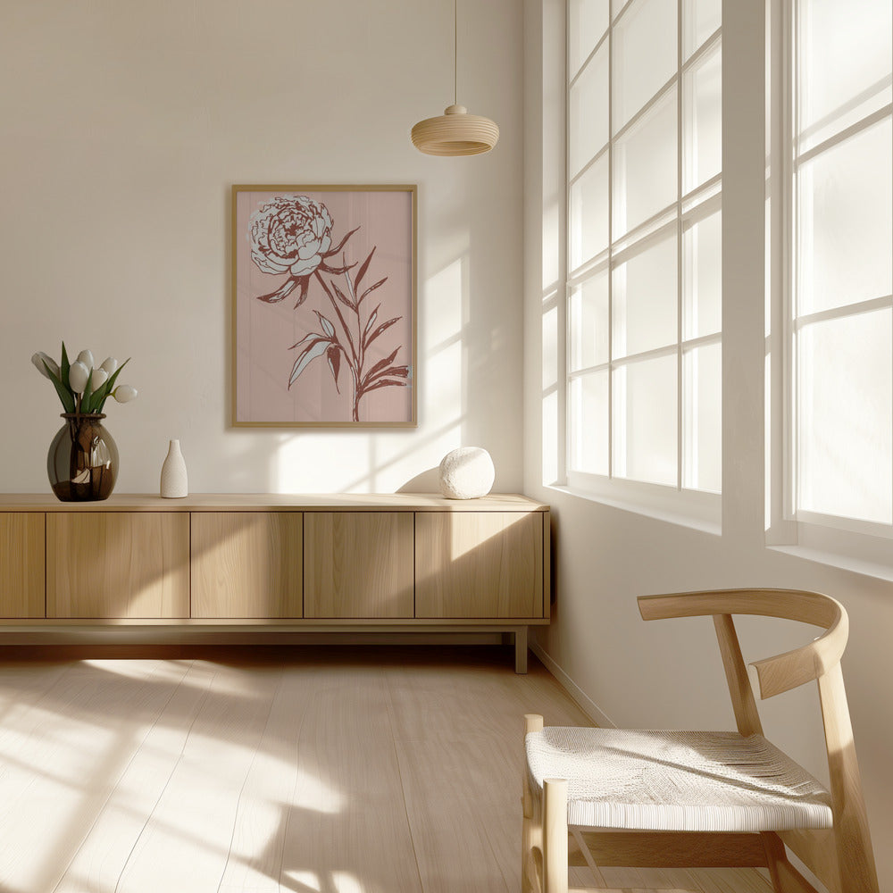 Loose peony ink sketch (pink) Poster