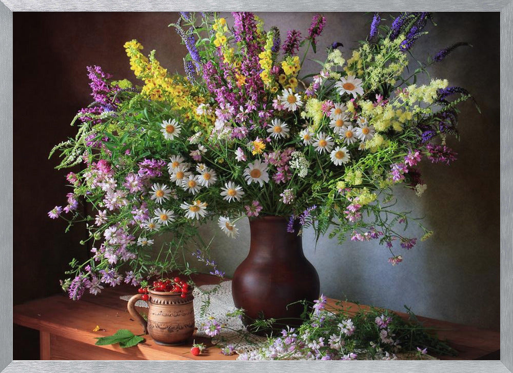 Still life with wildflowers and berries Poster