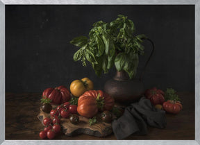 Still life with tomatoes and basil Poster