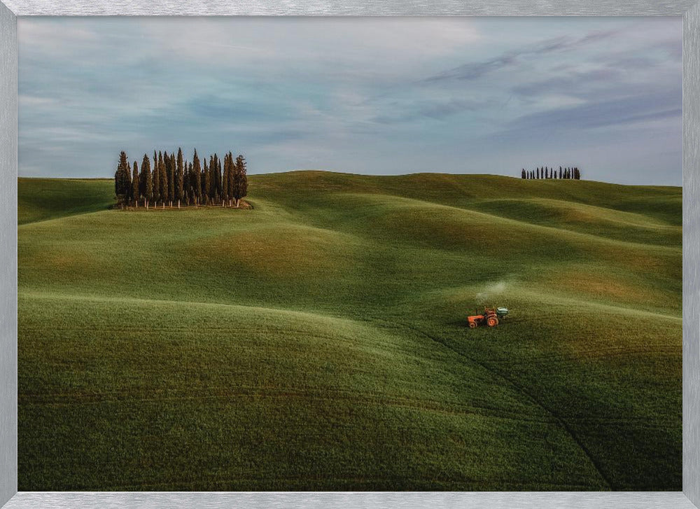 Busy tractor in Val d'Orcia Poster