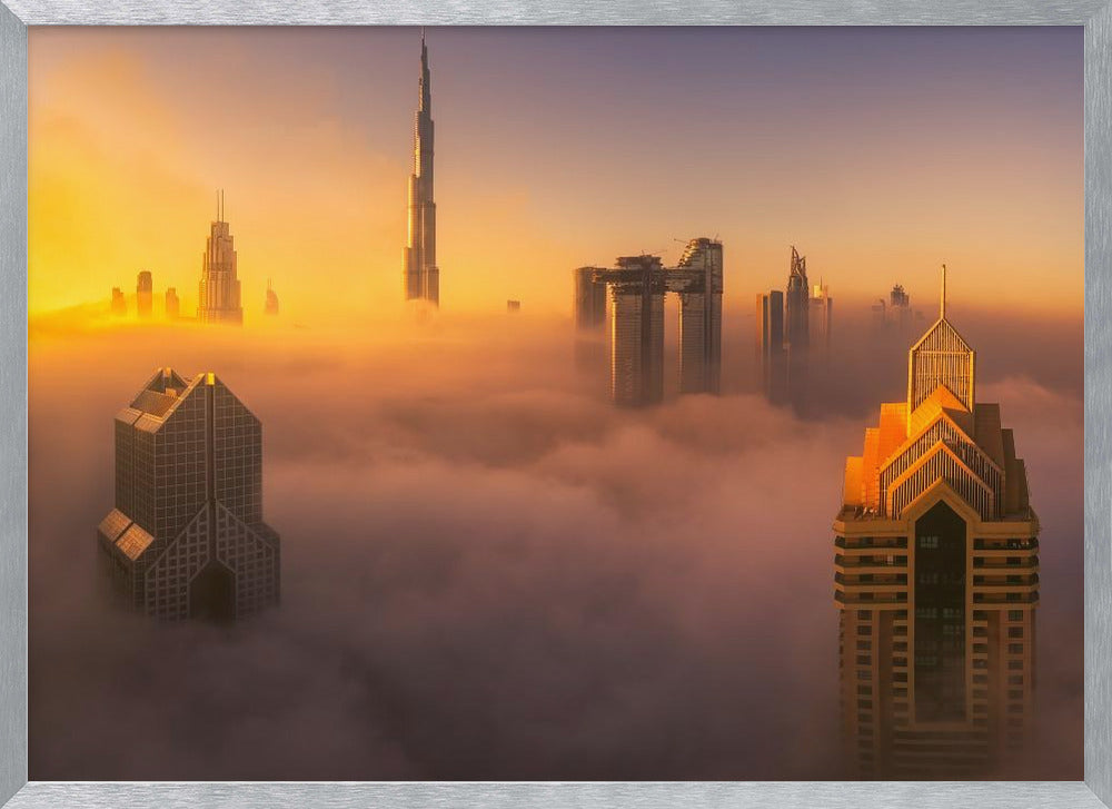 Dubai foggy sunrise in the city A738873 Poster