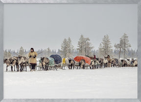 Women from the 8th Brigade on their way to the new camp Poster