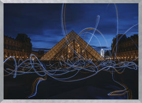 Light painting at Louvre Museum Poster