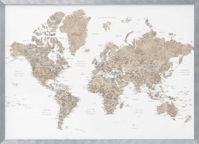 Detailed world map with cities, Abey Poster