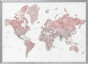 Detailed world map with cities, Piper Poster