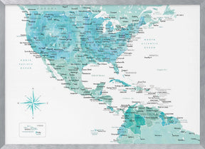 Aquamarine map of USA and Mexico Poster