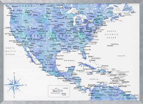 Blue map of USA and the Caribbean sea Poster