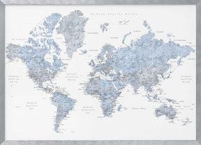 Blue world map in Spanish Poster