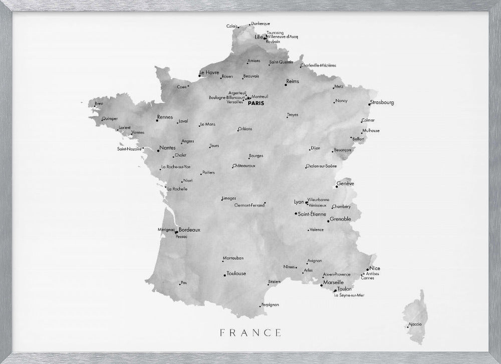 Gray map of France Poster