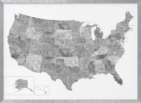 Gray watercolor map of the US Poster