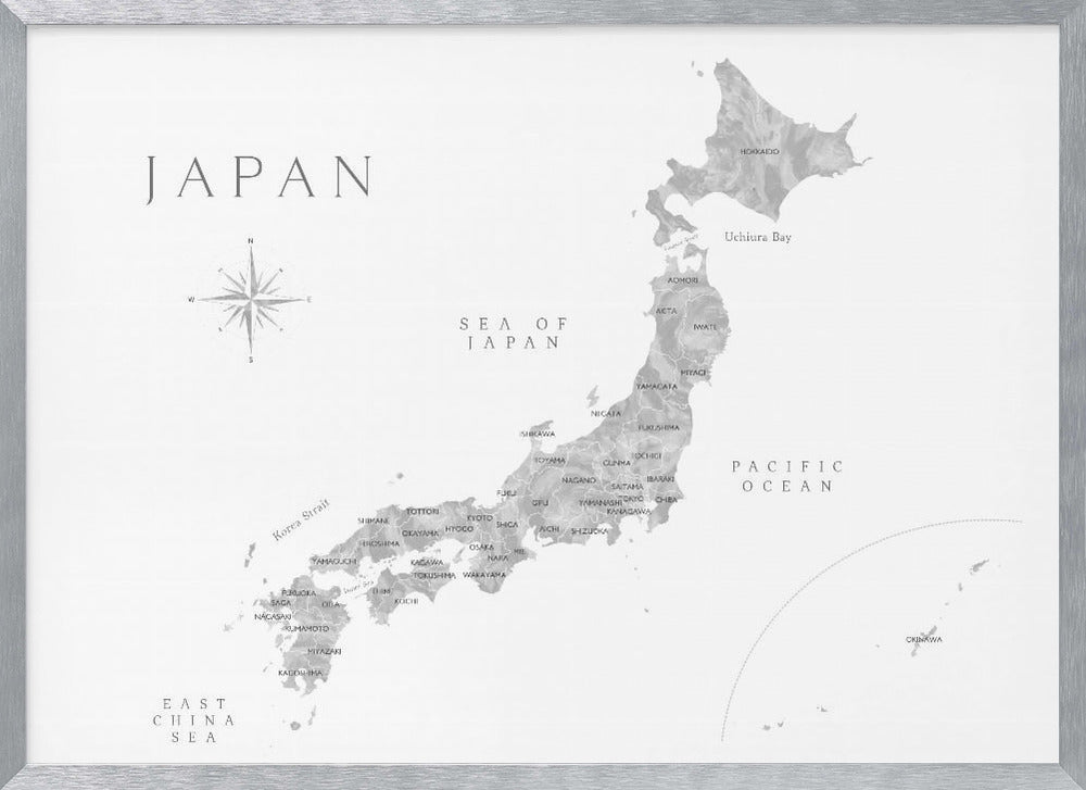 Gray watercorlor map of Japan Poster