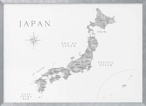 Gray watercorlor map of Japan Poster