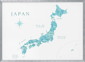 Aquamarine watercolor Japan map Poster