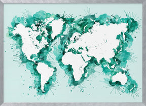 Teal strokes world map Poster