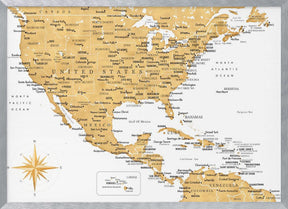 Golden map of USA and Mexico Poster