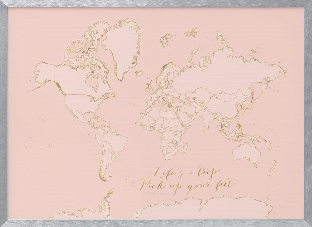 Inspirational pink and gold world map Poster