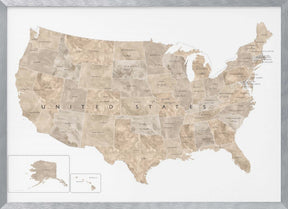 Taupe watercolor US map Poster