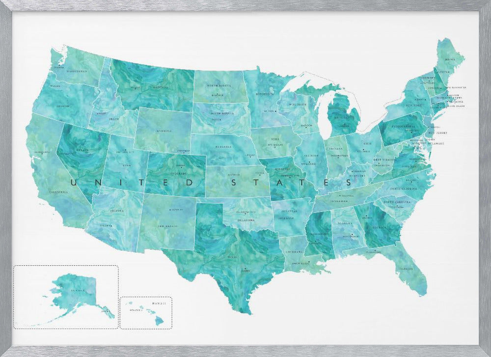 Aquamarine watercolor US map Poster