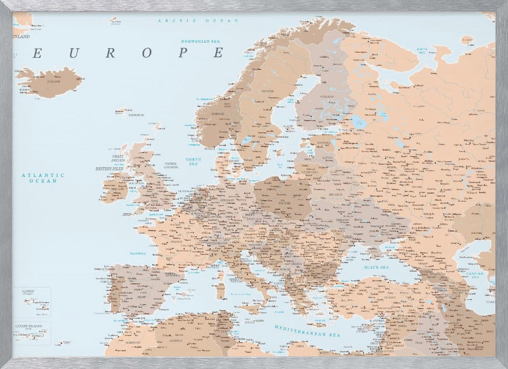 Neutral detailed map of Europe Poster