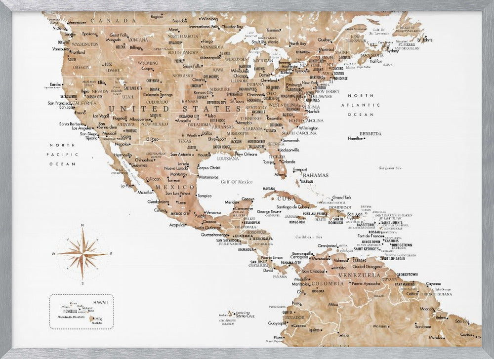 Neutral USA and the Caribbean sea map Poster