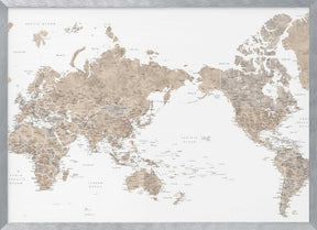 Pacific centered world map in taupe Poster