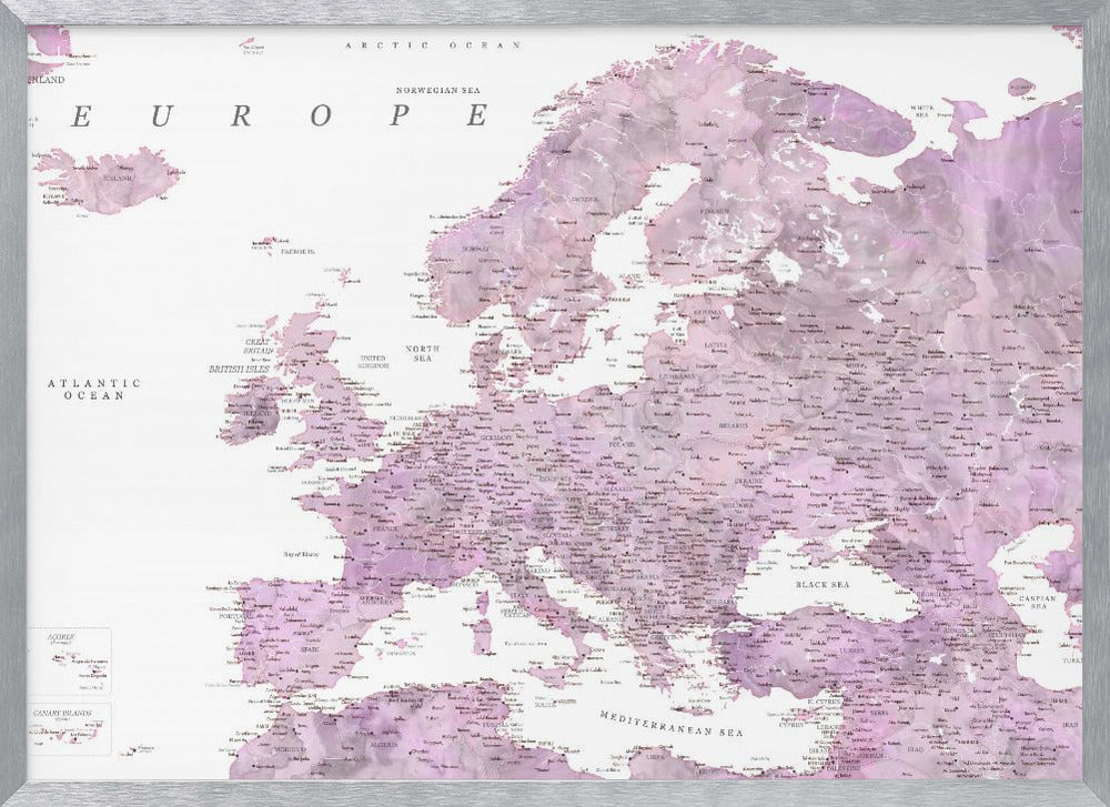 Purple detailed map of Europe Poster