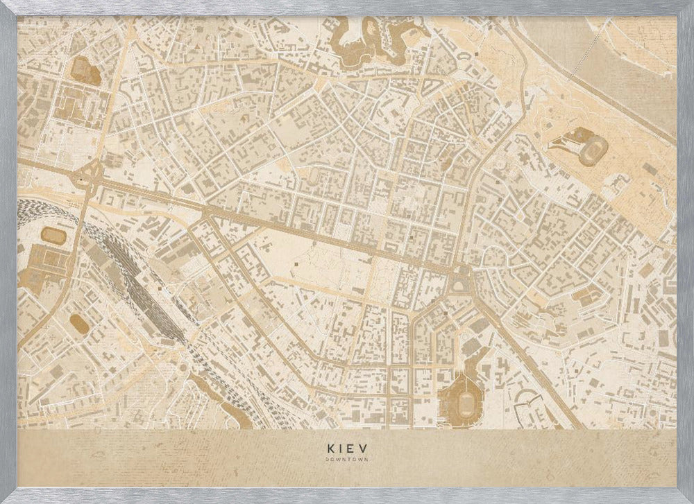 Sepia map of Kiev downtown (pre-war) Poster