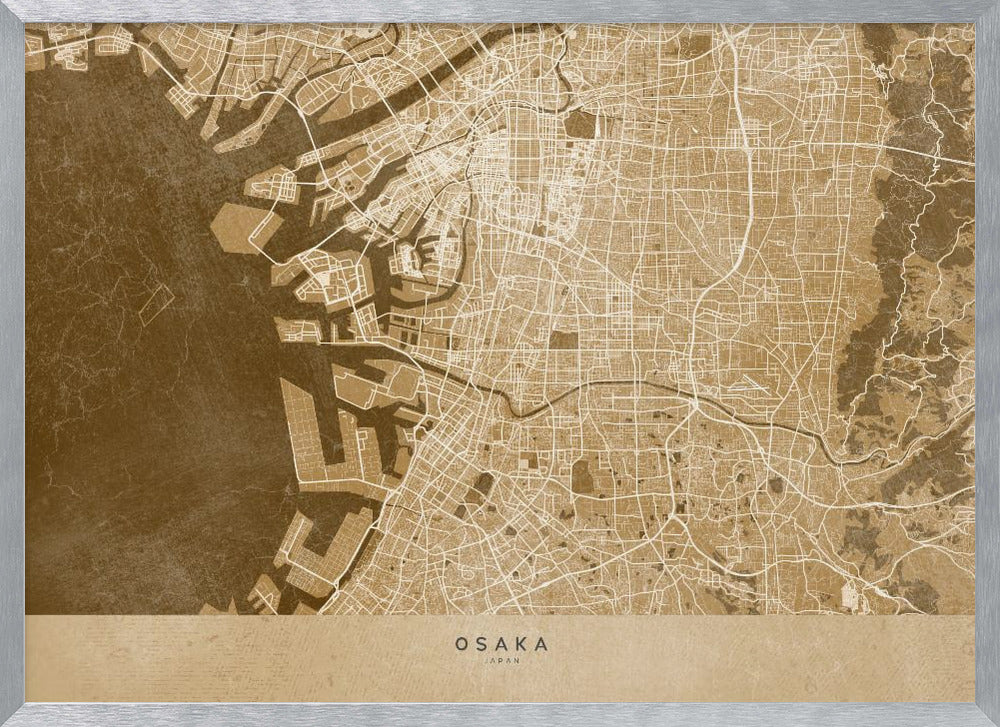 Sepia map of Osaka Poster