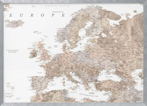 Taupe detailed map of Europe Poster