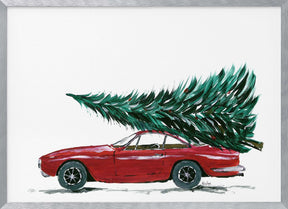 Eighties car carrying a Christmas tree Poster