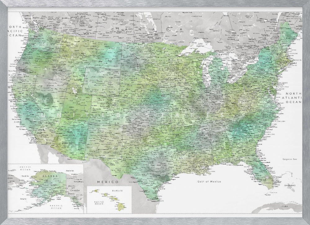 Highly detailed map of the United States, Oriole Poster