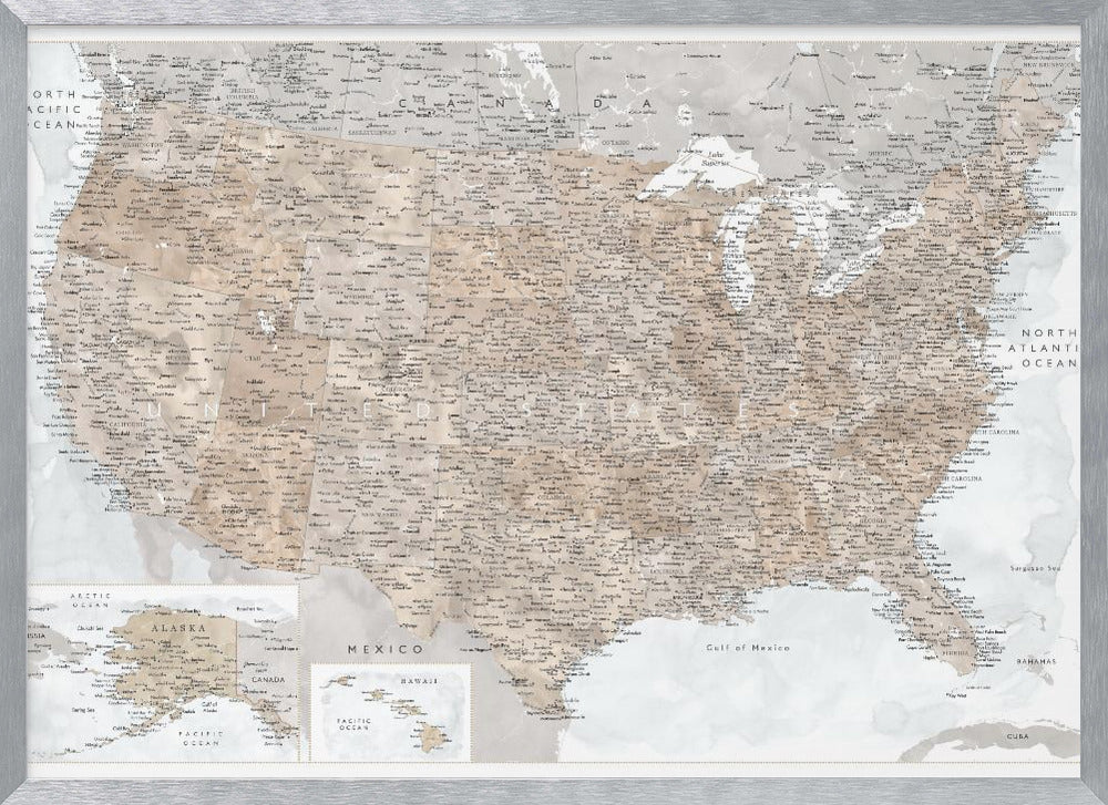 Highly detailed map of the United States, Calista Poster