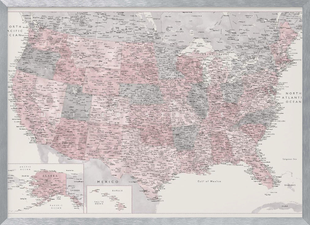 Highly detailed map of the United States, Madelia Poster