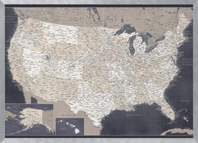 Highly detailed map of the United States, Glyn Poster