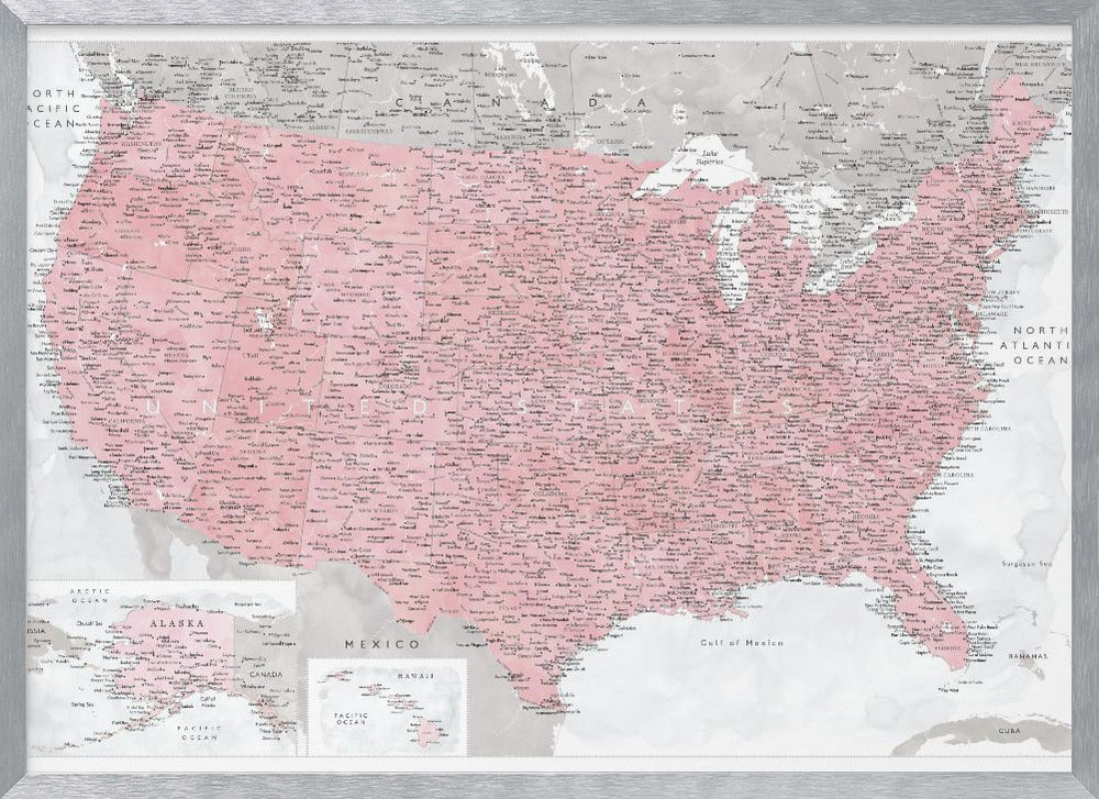 Highly detailed map of the United States, Gopi Poster