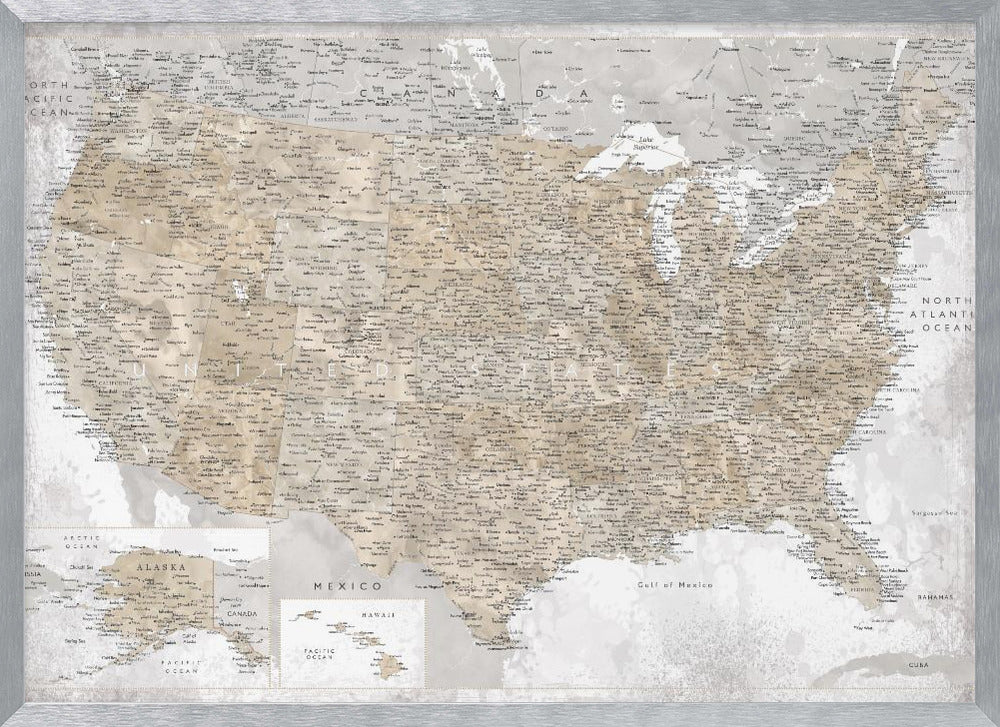 Highly detailed map of the United States, Kacia Poster