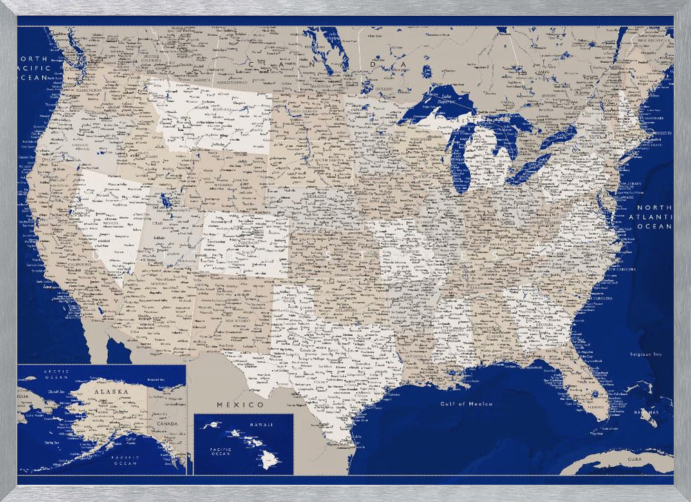 Highly detailed map of the United States, Kameryn Poster