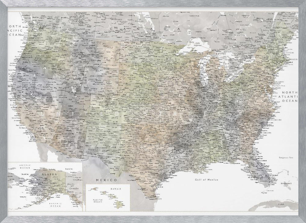 Highly detailed map of the United States, Habiki Poster