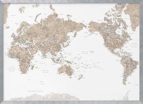 Pacific-centered world map with cities, Abey Poster