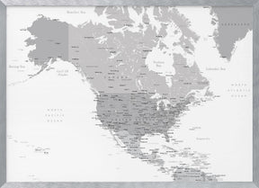 Gray map of North America with cities Poster