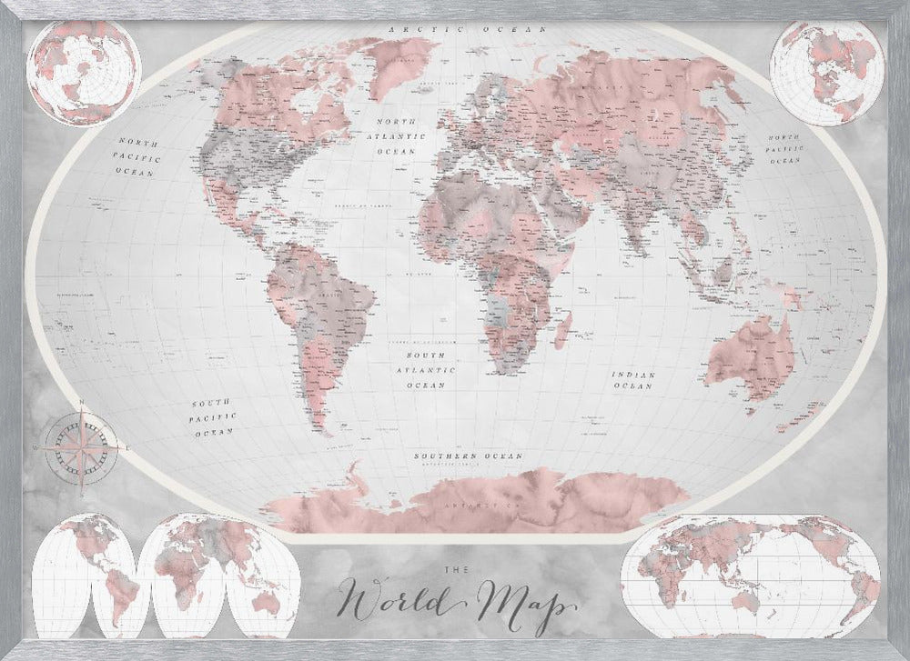 Classic world map in watercolor, Piper Poster