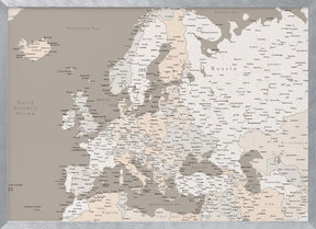 High detail map of Europe in neutrals Poster