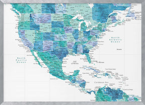 Aqua map of the United States and the Caribbean sea Poster