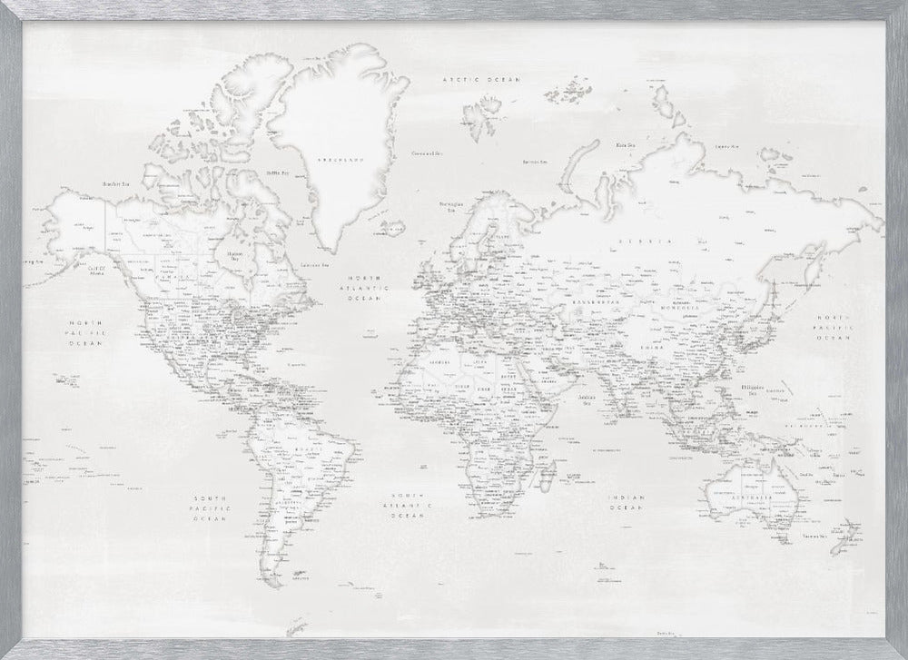 Detailed world map with cities, Maeli white Poster