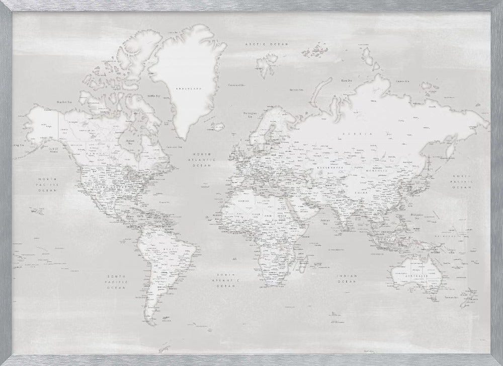 Detailed world map with cities, Maeli neutral Poster