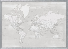 Detailed world map with cities, Maeli neutral Poster