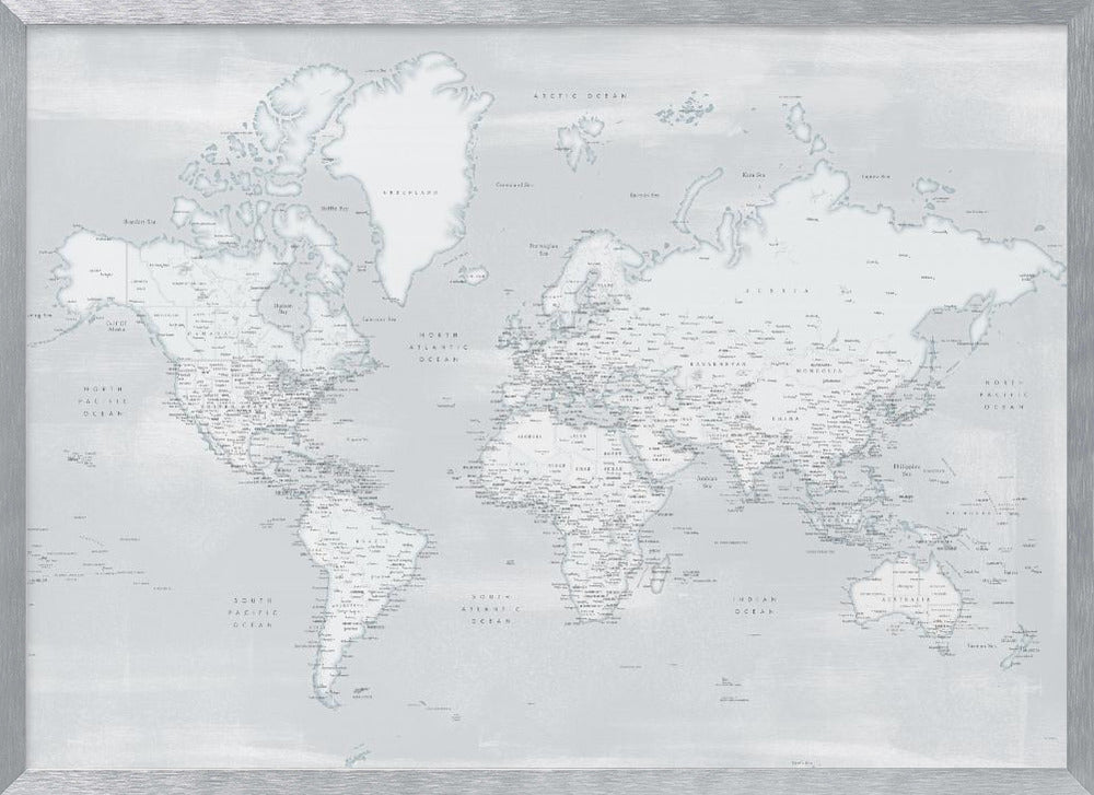 Detailed world map with cities, Maeli cold Poster