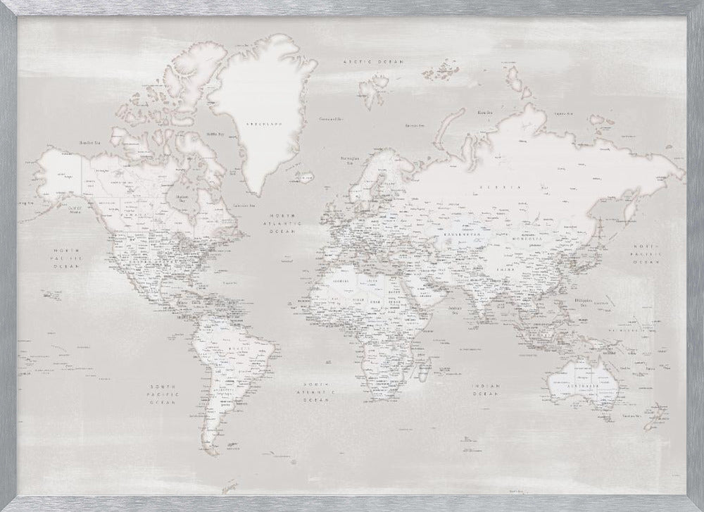 Detailed world map with cities, Maeli warm Poster