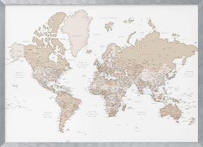 Detailed world map with cities, Louie Poster