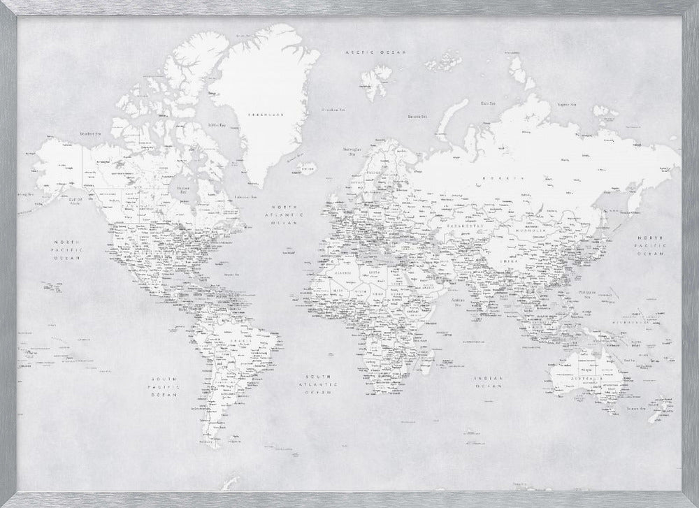 Detailed world map with cities, Siv Poster